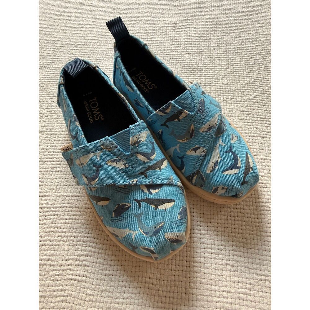 TOMS Toddler Alpargata Slip-On Shoes Shark Print Blue Size UST9